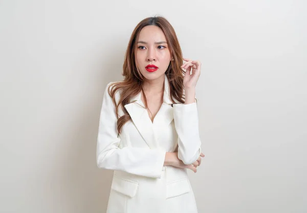 Retrato Hermosa Mujer Asiática Enojado Estrés Preocupación Quejarse Sobre Fondo —  Fotos de Stock