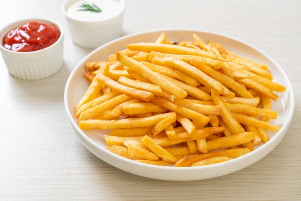 Sült Krumpli Vagy Chips Tejföllel Ketchuppal — Stock Fotó