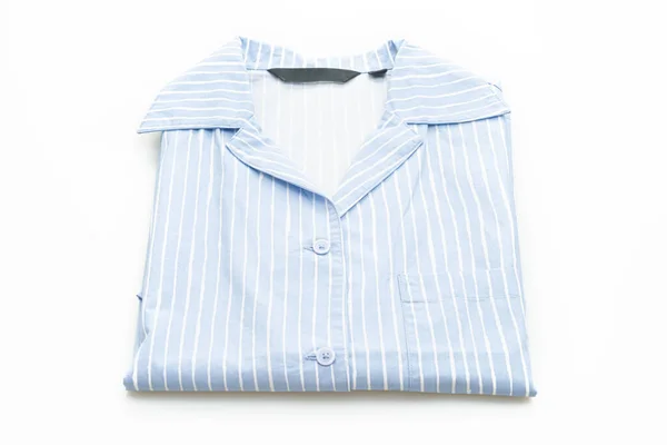 Blauw Shirt Met Witte Strip Geïsoleerd Witte Achtergrond — Stockfoto