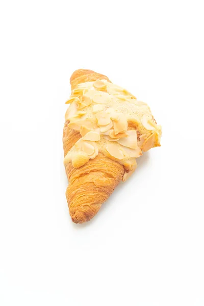 Croissant Com Creme Amêndoas Isoladas Sobre Fundo Branco — Fotografia de Stock