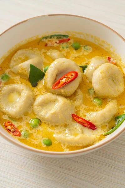 Green curry soup with Fish ball - Thai food style