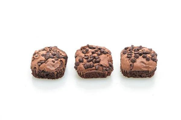 Coklat Gelap Brownies Atasnya Dengan Chocolate Chip Terisolasi Pada Latar — Stok Foto