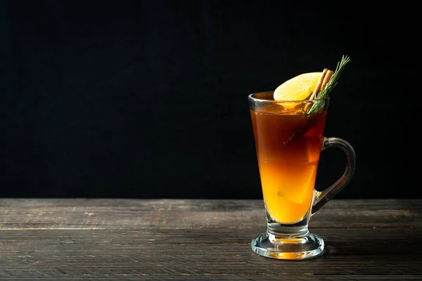 Verre Café Noir Américain Glacé Une Couche Jus Orange Citron — Photo