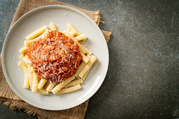 Rigatoni Pasta Pork Bolognese Sauce Italian Food Style — Stock Photo, Image