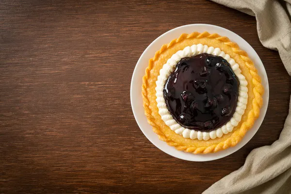 Delicious Blueberry Cheese Pie White Plate — Stock Photo, Image