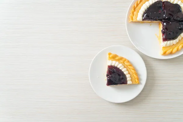 Delicious Blueberry Cheese Pie White Plate — Stock Photo, Image