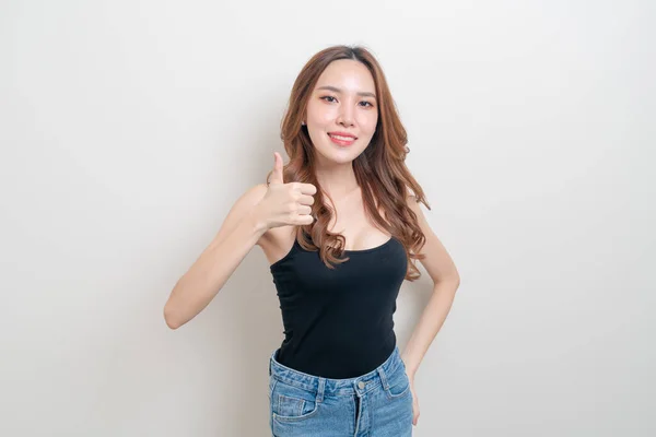 Porträt Schöne Asiatische Frau Mit Hand Zeigen Oder Vereinbaren Handzeichen — Stockfoto