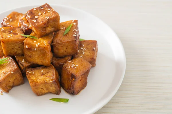 Tofu Frit Sésame Blanc Sauce Teriyaki Style Végétalien Végétarien — Photo