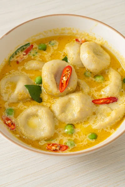 Green curry soup with Fish ball - Thai food style