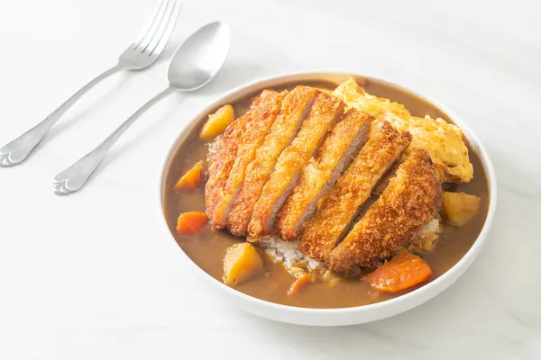 Curry Reis Mit Tonkatsu Gebratenem Schweineschnitzel Und Cremigem Omelett Japanische — Stockfoto