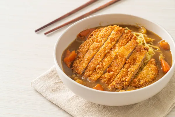 Nouilles Ramen Curry Avec Escalope Porc Frite Tonkatsu Style Alimentaire — Photo