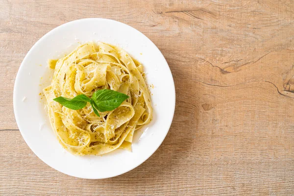Pesto Fettuccine Pasta Parmesan Cheese Top Italian Food Style — Stock Photo, Image