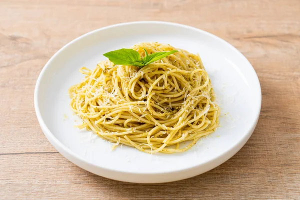 Pesto Spaghetti Pasta Vegetarisk Mat Och Italiensk Matstil — Stockfoto