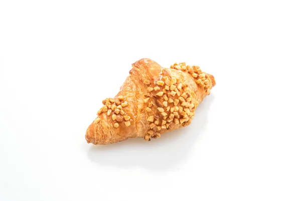 Färsk Croissant Med Jordnöt Isolerad Vit Bakgrund — Stockfoto