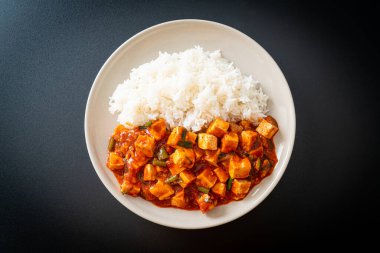Mapo Tofu - Geleneksel Sichuan yemeği ipek tofu ve kıyma, acı biber yağı ve Sichuan biberleri ile doldurulmuş mala tadında - Asya yemek tarzı