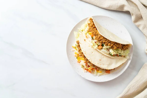 Tacos Mexicanos Con Pollo Picado Cocina Tradicional Mexicana — Foto de Stock