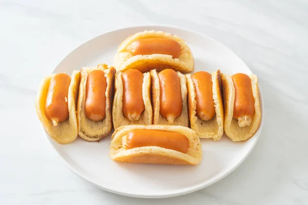 Homemade Flat Pancake Roll Sausage — Stock Photo, Image