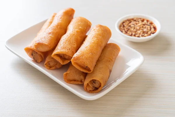 Deep Fried Spring Roll Sauce White Plate — Stock Photo, Image