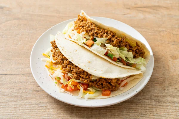 Tacos Mexicanos Con Pollo Picado Cocina Tradicional Mexicana — Foto de Stock