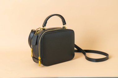 Güzel kadın siyah deri moda çantası.