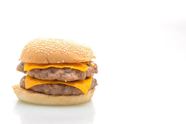 Schweinefleisch Hamburger Oder Schweinefleisch Burger Mit Käse Isoliert Auf Weißem — Stockfoto