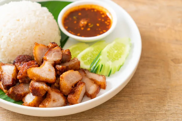 Gebratenes Schweinebauch Mit Reis Mit Würziger Sauce Asiatischen Stil — Stockfoto