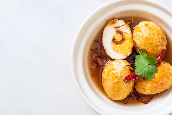 Fried Boiled Egg Tamarind Sauce Sweet Sour Eggs — Stock Photo, Image