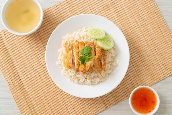 Steamed Rice Fried Chicken Hainanese Chicken Rice Asian Food Style — Foto Stock