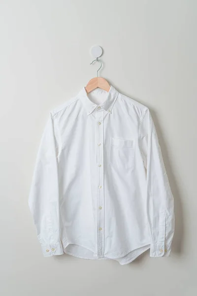 Hanging White Shirt Wood Hanger Wall — Φωτογραφία Αρχείου