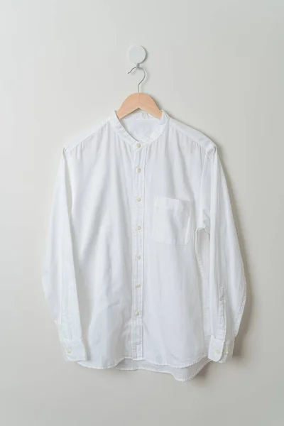 Hanging White Shirt Wood Hanger Wall — Φωτογραφία Αρχείου