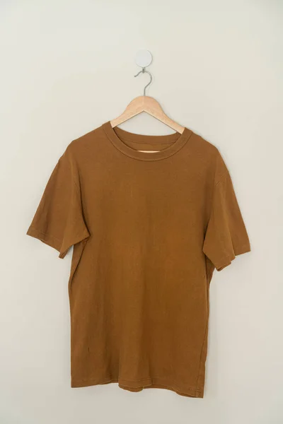 Brown Shirt Hanging Wood Hanger Wall — Stock Fotó