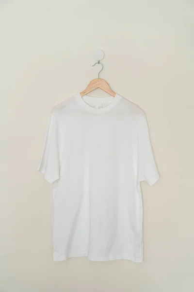 White Shirt Hanging Wood Hanger Wall — Fotografia de Stock