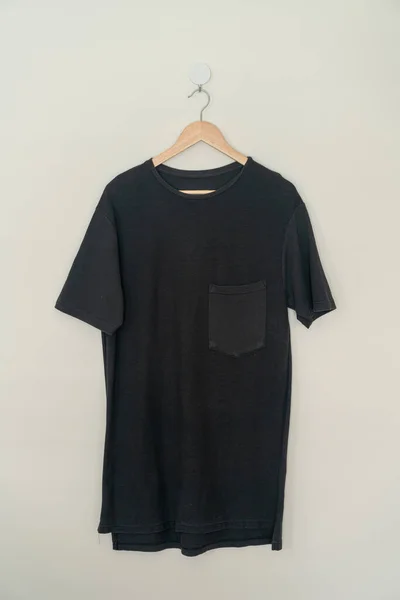 Black Shirt Hanging Wood Hanger Wall — 图库照片