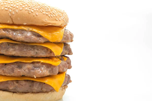 Varkensvlees Hamburger Varkensvlees Hamburger Met Kaas Geïsoleerd Witte Achtergrond — Stockfoto