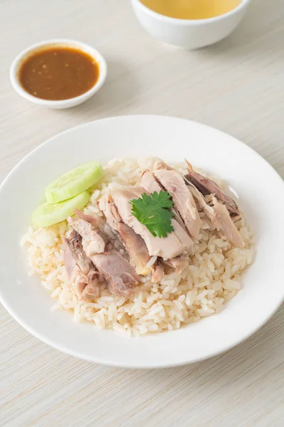 Hainanese Chicken Rice Steamed Rice Chicken Asian Food Style — Fotografia de Stock