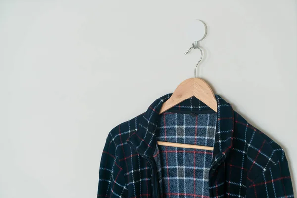 Black Jacket Hanging Wood Hanger Wall — Stok fotoğraf