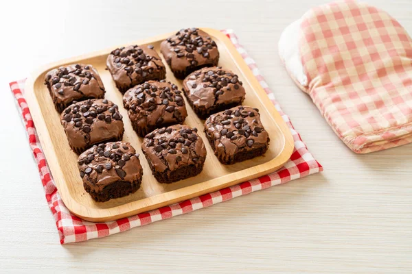 Dark Chocolate Brownies Chocolate Chips Top — Stock Photo, Image