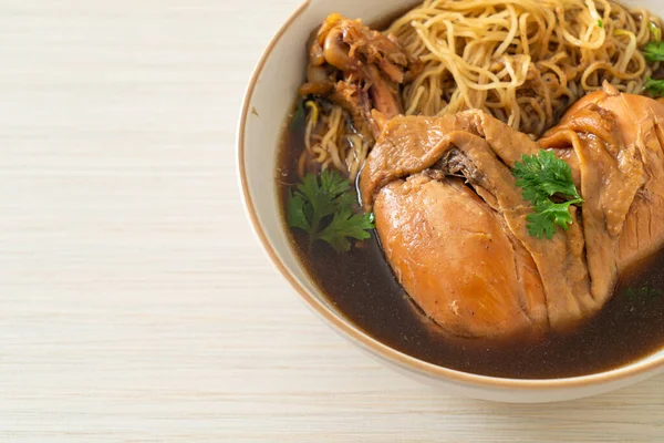 Noodles Braised Chicken Brown Soup Bowl Asian Food Style — Stok Foto