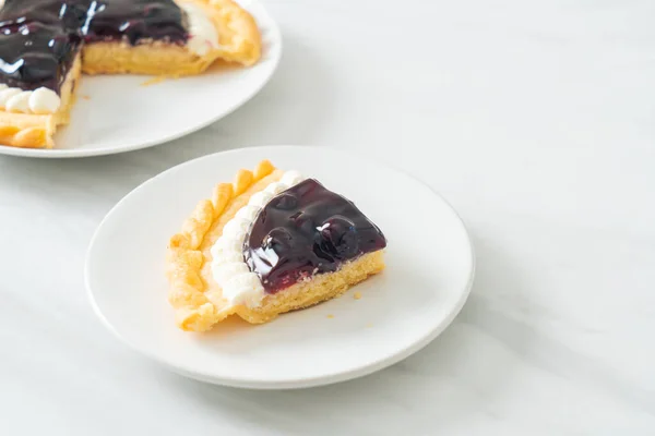 Delicious Blueberry Cheese Pie White Plate — Stock Photo, Image