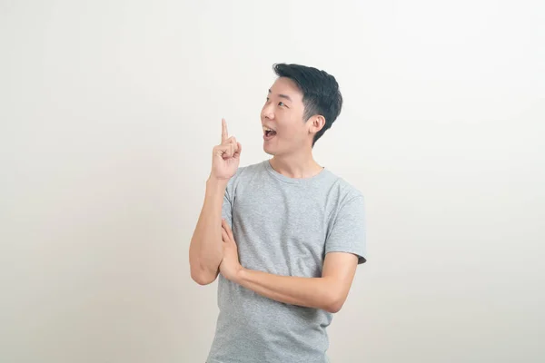 Portrait Young Asian Man Thinking White Background — Stock Photo, Image