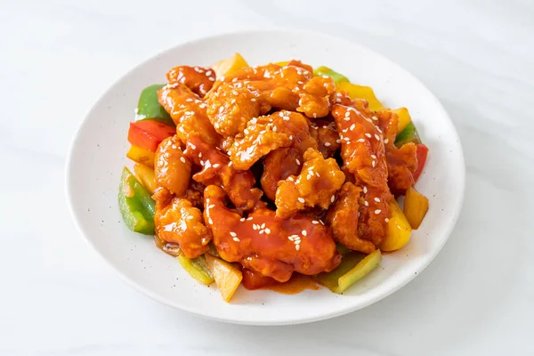 Fried Crispy Chicken Sweet Sour Sauce Korean Style — Stock Photo, Image