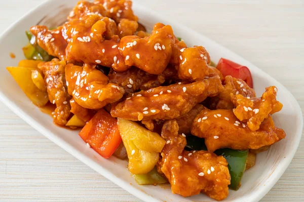 Fried Crispy Chicken Sweet Sour Sauce Korean Style — Stock Photo, Image
