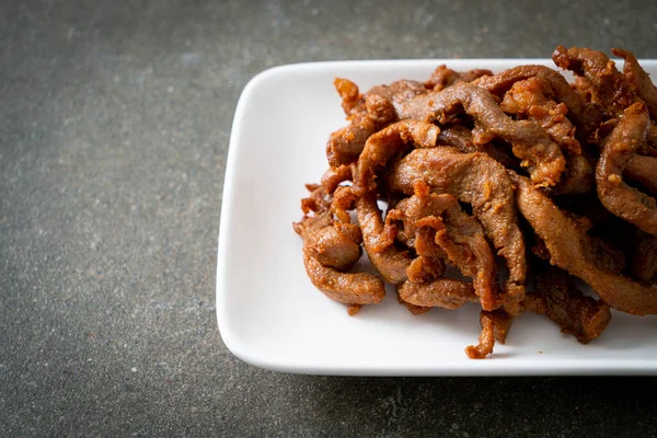 Cerdo Secado Sol Plato Blanco Estilo Comida Asiática — Foto de Stock