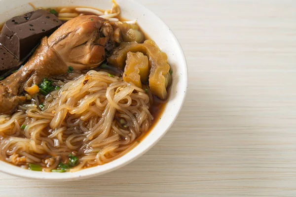 Stewed Chicken Noodle Brown Soup Bowl Asian Food Style — Stock Photo, Image