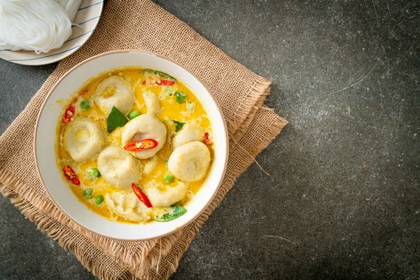 Green curry soup with Fish ball - Thai food style