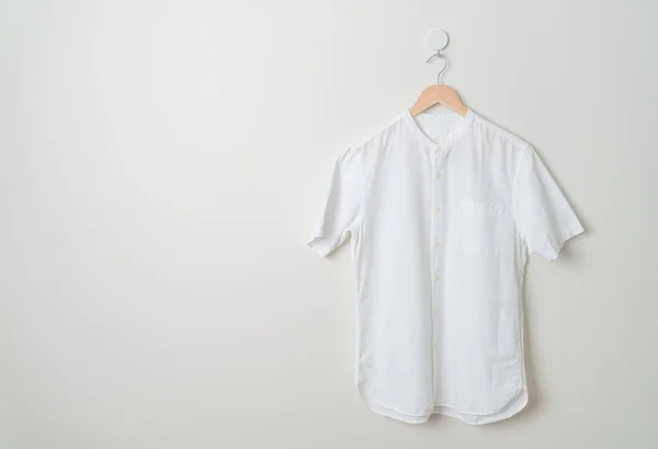 Hanging White Shirt Wood Hanger Wall — Φωτογραφία Αρχείου