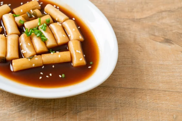 Spicy Jjajang Tteokbokki Atau Kue Beras Korea Dengan Saus Kacang — Stok Foto