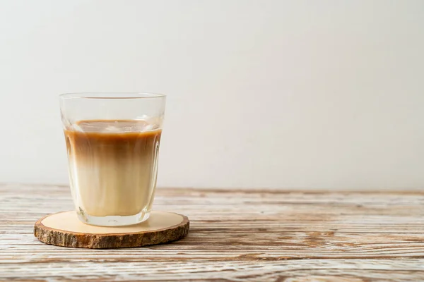Bicchiere Caffè Latte Caffè Con Latte Fondo Legno — Foto Stock