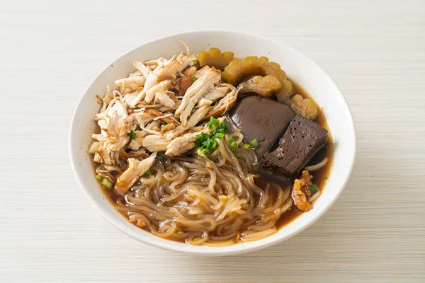 Mie Ayam Rebus Brown Soup Bowl Gaya Makanan Asia — Stok Foto