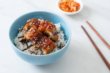 Yılan balığı pirinç kasesi veya unagi pirinç kasesi - Japon yemek tarzı.